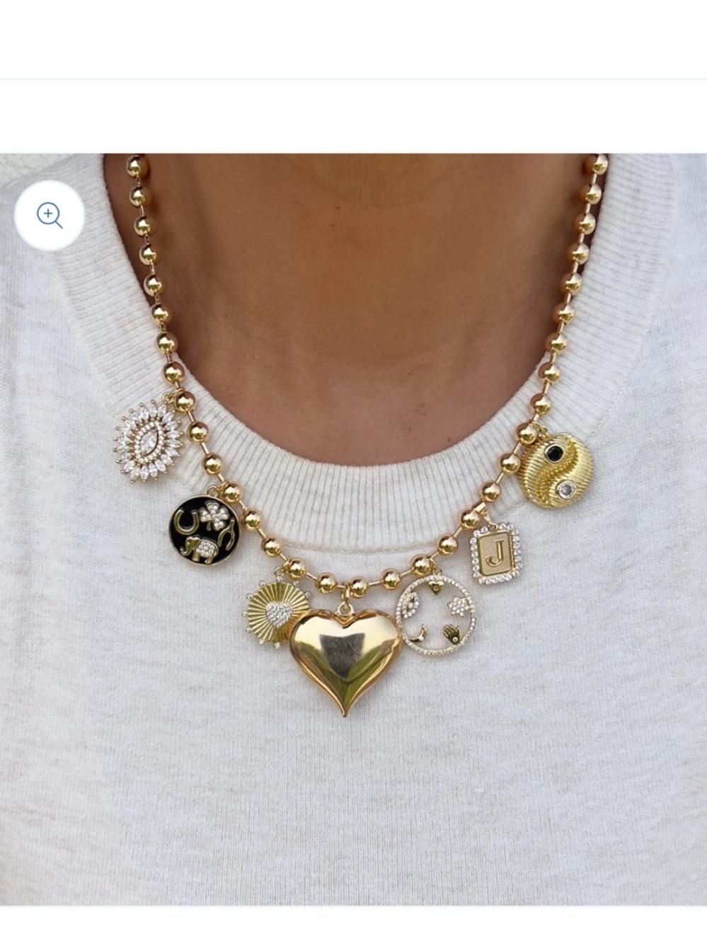 Gold-Tone Charm Necklace with Heart Center and “L” Initial Charm- Women Jewelry - Picture 3 of 3